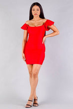 Load image into Gallery viewer, Convertible Off Shoulder Ruffle Sleeve Bodycon Mini Dress
