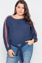 Load image into Gallery viewer, Plus Size Color Block Sleeve Front Knot Semi-sheer Top
