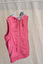 Load image into Gallery viewer, Pink Vegan Leather Shirred Faux Fur Lining Draw String Tie Hood Detail Vest

