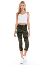 Load image into Gallery viewer, Yoga Style Banded Lined Tie Dye Printed Knit Capri Legging With High Waist.
