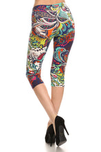 Load image into Gallery viewer, Multi-color Ornate Print Cropped Length Fitted Leggings With High Elastic Waist.

