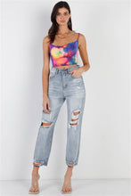 Load image into Gallery viewer, Multi Color Neon Tie-dye Lurex Cowl Neck Sleeveless Crop Top
