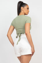 Load image into Gallery viewer, Self-tie Ribbon Front Cutout Crop Top
