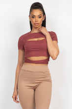 Load image into Gallery viewer, Self-tie Ribbon Front Cutout Crop Top

