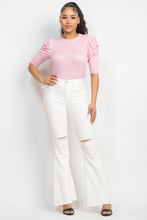 Load image into Gallery viewer, Round Neck Puff Ruched Sleeve Top
