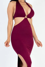 Load image into Gallery viewer, Cut-out Halter Neck Double Back Tie Split Thigh Midi Dress
