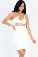 Load image into Gallery viewer, One Shoulder Cut-out Front Ruched Bodycon Mini Dress
