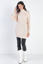 Load image into Gallery viewer, Ecru Cotton Blend Knit Ribbed Turtle Neck Sweater
