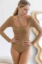 Load image into Gallery viewer, Mocha Ribbed Strap Detail Long Sleeve Bodysuit
