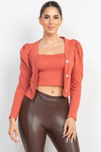 Load image into Gallery viewer, Geometric Cami Puff Sleeves Blazer Top Set
