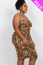 Load image into Gallery viewer, Leopard Print Ruched Drawstring Tube Dress
