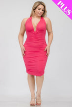 Load image into Gallery viewer, Plus Plunging Neck Crisscross Back Ruched Bodycon Mini Dress
