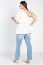 Load image into Gallery viewer, Plus Cream Textured One Shoulder Elasticized Waist Flare Hem Top
