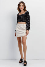 Load image into Gallery viewer, Black Cream Polka Dot Velvet Ruched Crop Top
