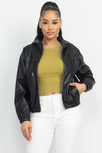Load image into Gallery viewer, Faux Leather Hoodie Jacket
