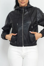 Load image into Gallery viewer, Faux Leather Hoodie Jacket
