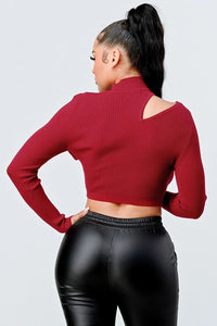 Lux Sweater Rib Cutout Mock Neck Crop Top