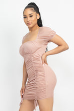 Load image into Gallery viewer, Ruched Square Neck Mesh Sleeve Dress
