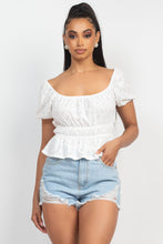 Load image into Gallery viewer, Puff Sleeve Eyelet Peplum Top

