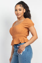 Load image into Gallery viewer, Puff Sleeve Eyelet Peplum Top

