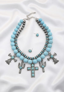 Rodeo western cross pendant beaded layered necklace