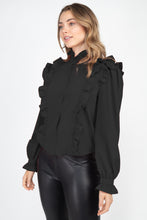 Load image into Gallery viewer, Mock Neck Ruffled Buttoned Top
