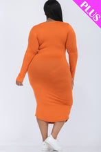 Load image into Gallery viewer, Plus Size Split Neck Long Sleeve Midi Dress
