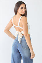 Load image into Gallery viewer, Ivory Textured Self-tie Open Back Sleeveless Crop Top

