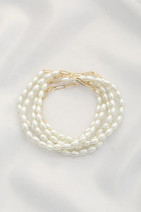 Pearl Bead Paperclip Link Bracelet Set